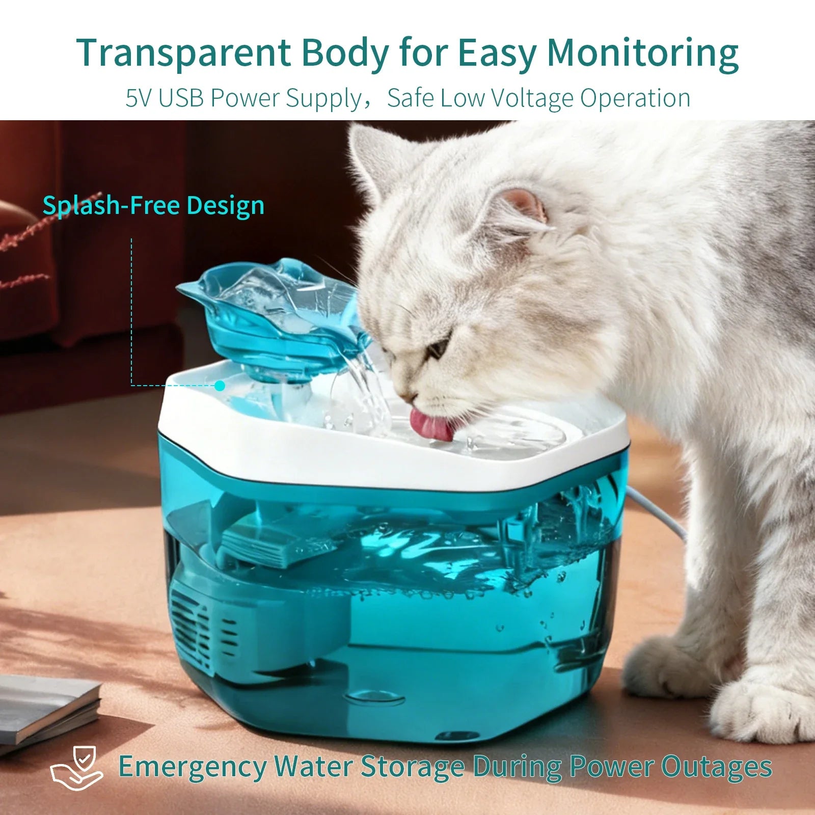 Cat Fountain 1.2L/42.23fl oz Cat Water Dispenser Pet Drinking Fountain, USB Powered - Suitable for Cats/Small to Medium Dogs