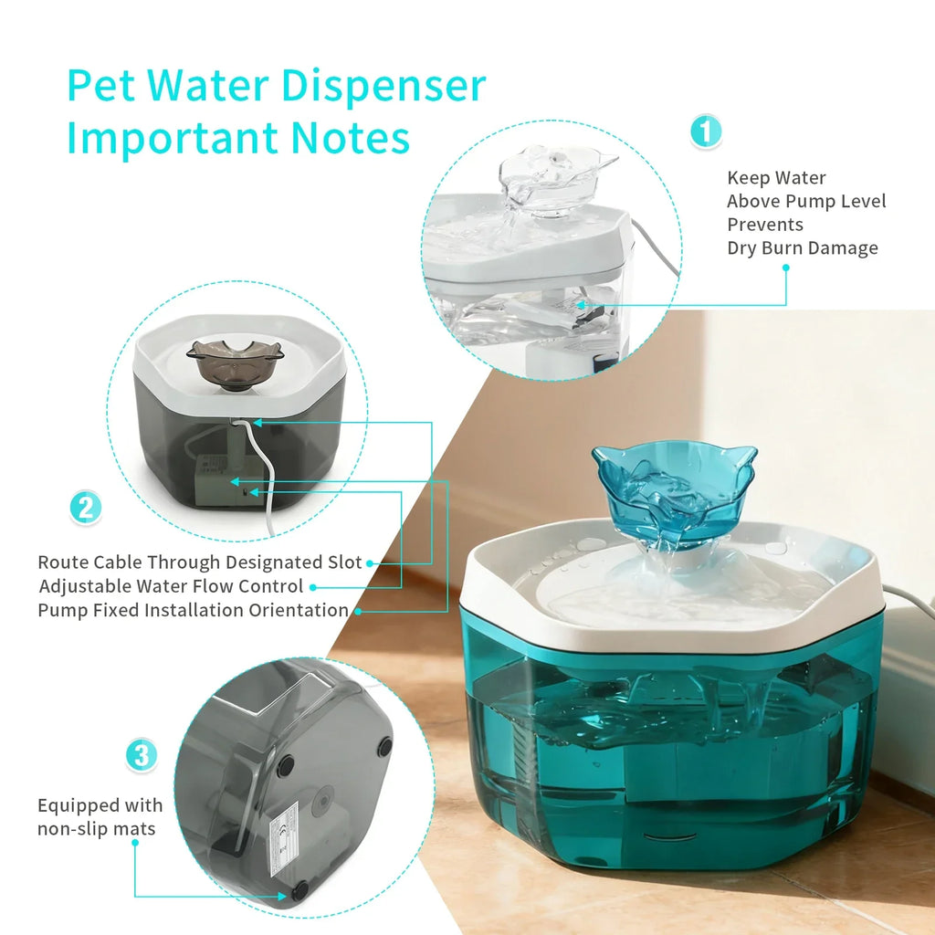 Cat Fountain 1.2L/42.23fl oz Cat Water Dispenser Pet Drinking Fountain, USB Powered - Suitable for Cats/Small to Medium Dogs