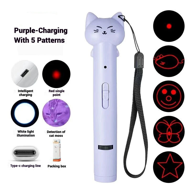 Laser Cat Toy USB Rechargeable Interactive Pet Light Stick Multi Pattern Infrared Pointer Funny Cat Chaser Exercise Training Toy